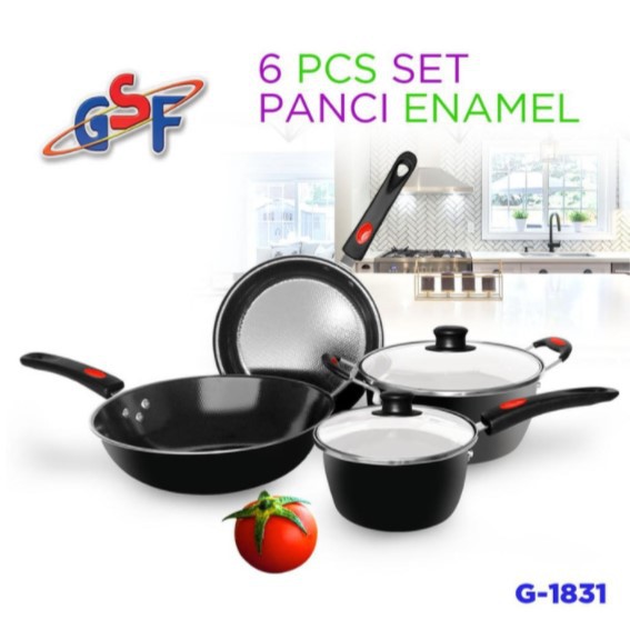 Panci Set GSF 1831 Enamel 6 pc Set Tutup Kaca Cookware