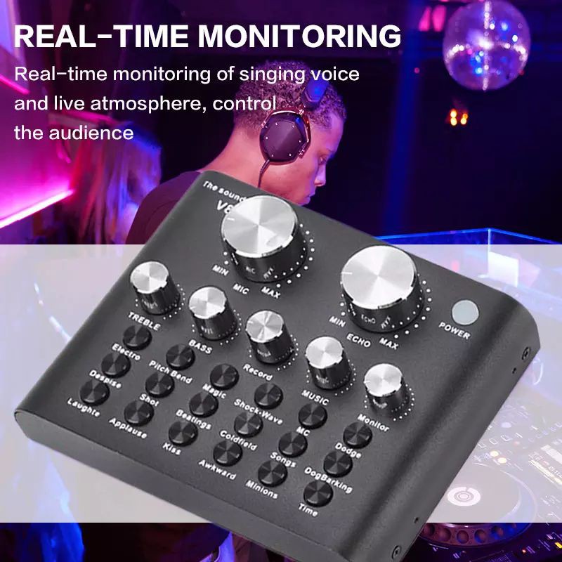 V8 Pro Live Soundcard External Bluetooth USB Audio Mixer Broadcast