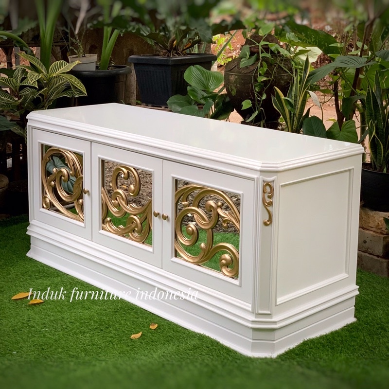 BUFFET TV LUXURY. BUFFET PAJANGAN DUCO PUTIH MEWAH .BUFET HIAS DUCO PUTIH GLOSY (real pict) 150x45x1