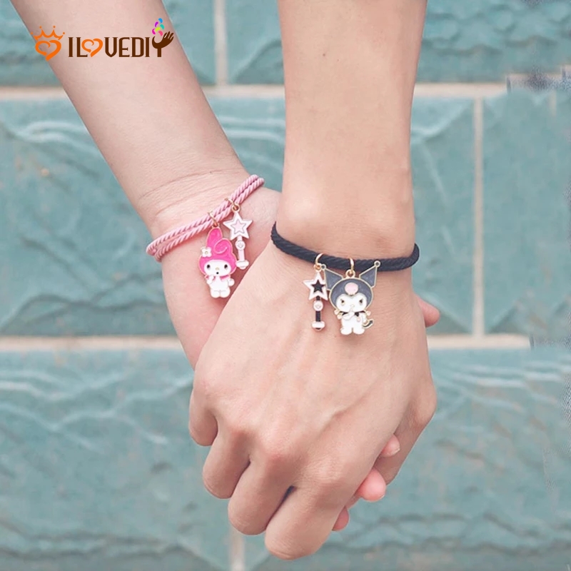 2pcs Gelang Tali Persahabatan Motif Kartun Dengan Magnet Untuk Pasangan