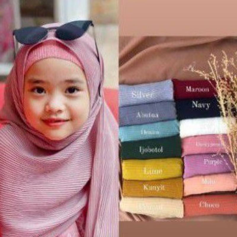 Pashmina plisket anak perempuan tanggung/pashmina plisket anak hyget 4-10 thn