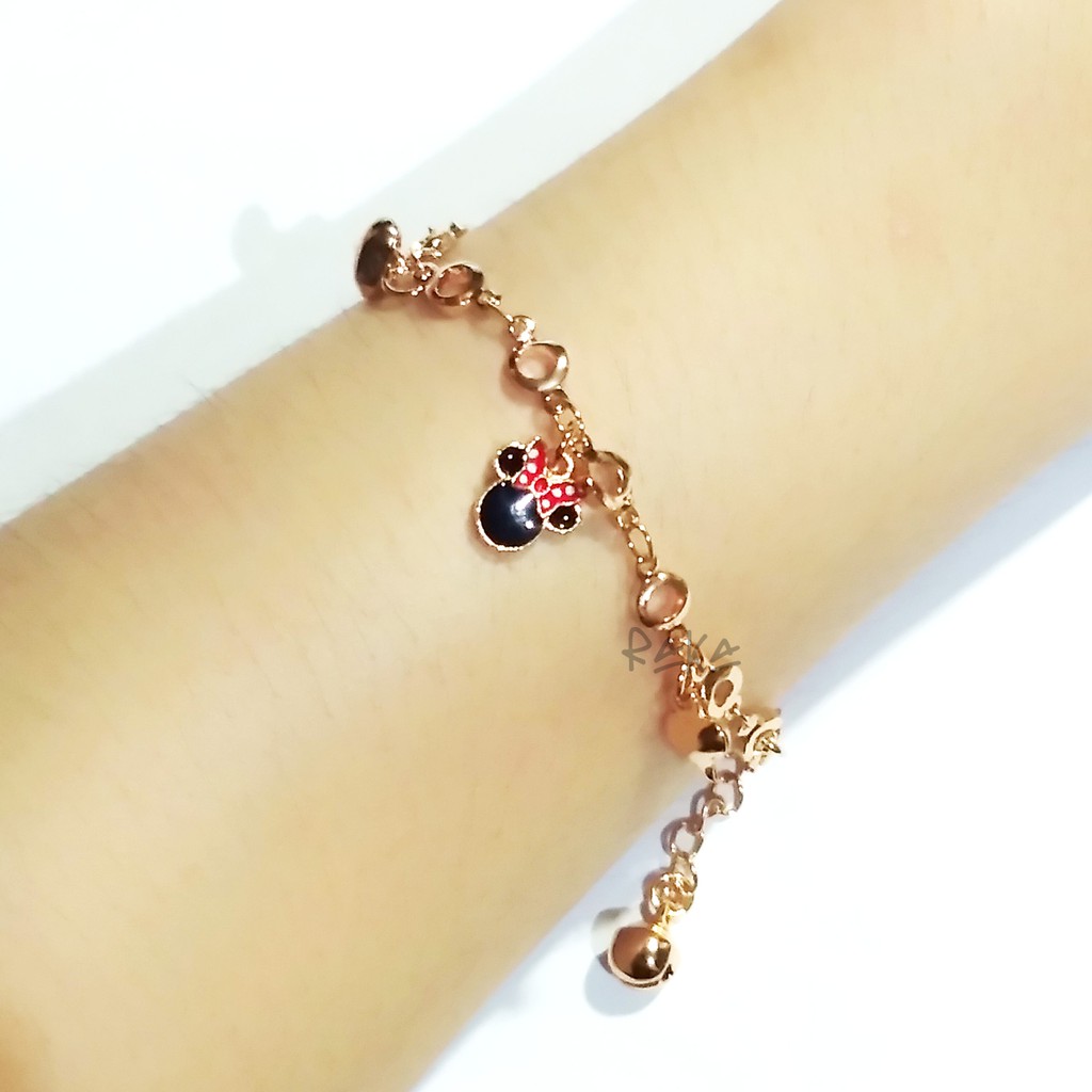 Raka Acc - Gelang Tangan Anak Minnie Mouse Pita Hitam Xuping Perhiasan Lapis Emas 18k 182