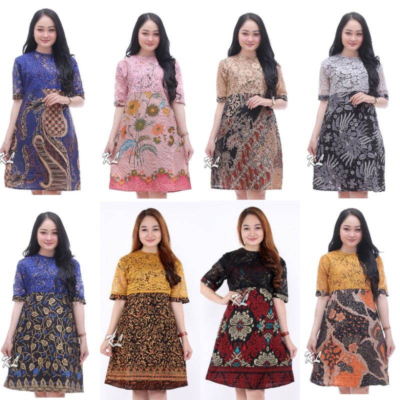 Dress brokat dress batik moderen wanita flare murah grosir lece brokat jumbo dress