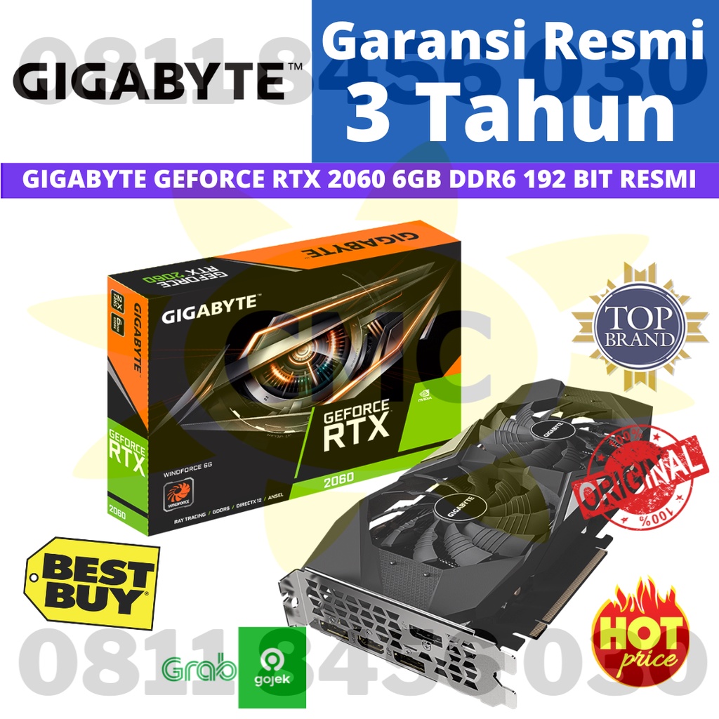 VGA Gigabyte Geforce RTX 2060 RTX2060 6GB DDR6 192 BIT Resmi