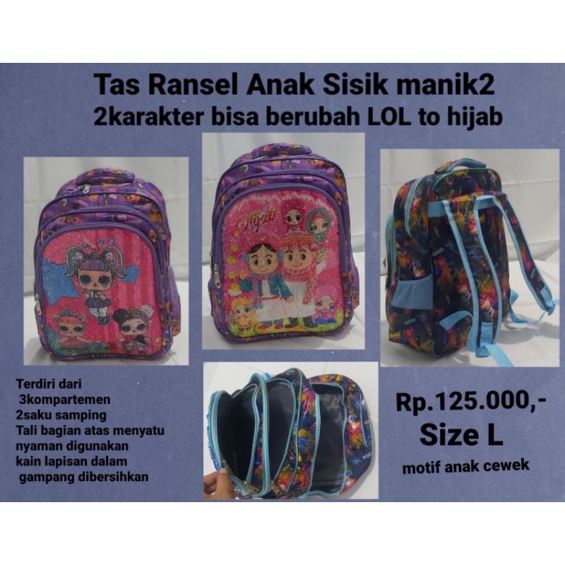 Tas ransel anak model sisik manik-manik