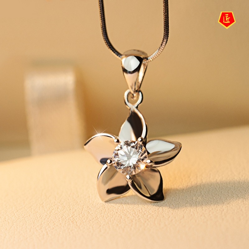 [Ready Stock]Flower Necklace Silver Women's Fashion Simple All-Match