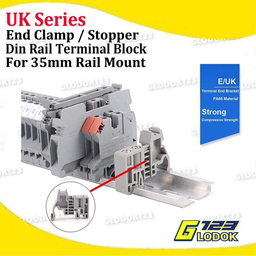 Stopper Terminal Block Blok Din Rail End Clamp 2 Screw Baut 35 Mm E/UK