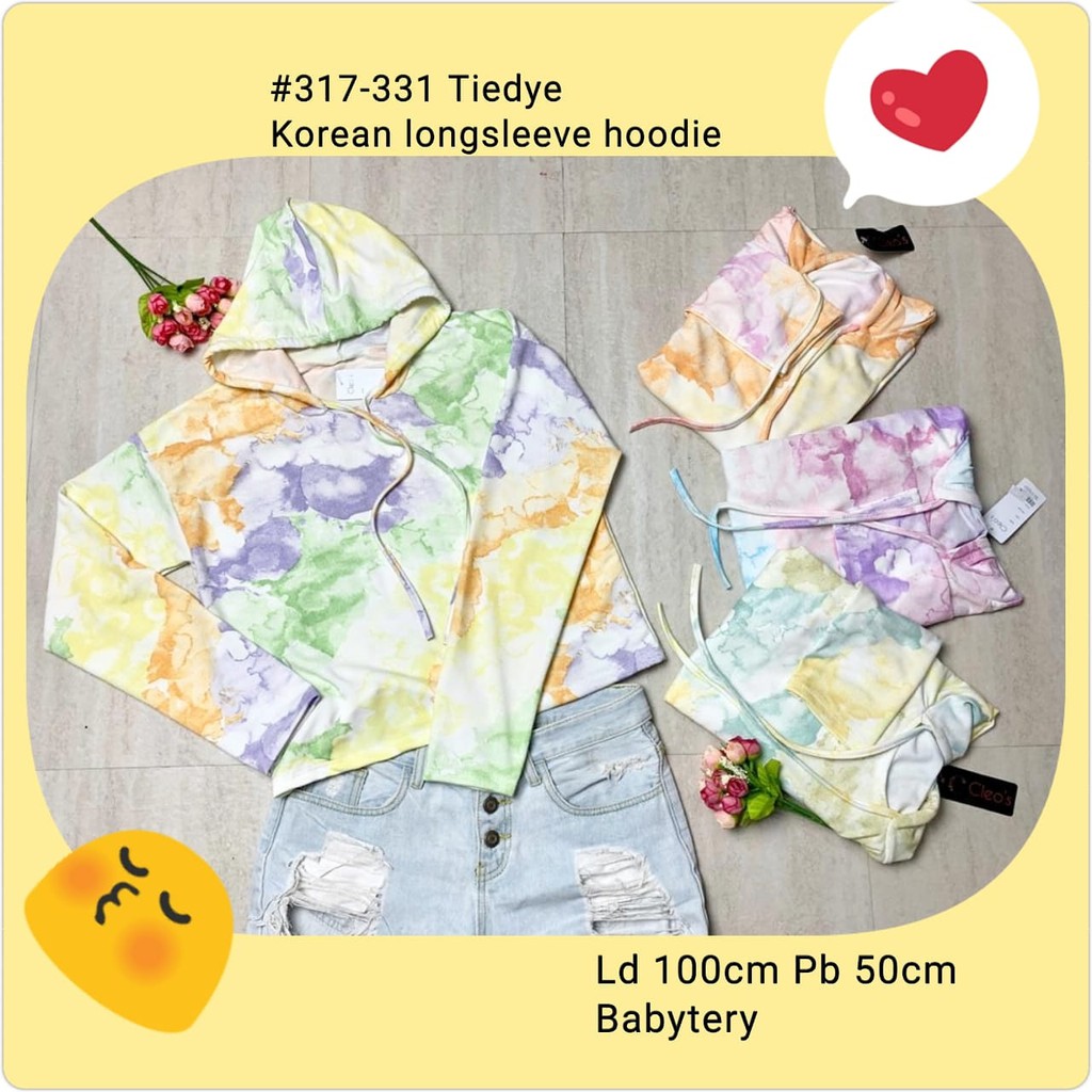 Nagita Longsleeve Hoodie Crop Top / Baju Atasan Cewe ABG Lengan Panjang Motif Tiedye Korea Style
