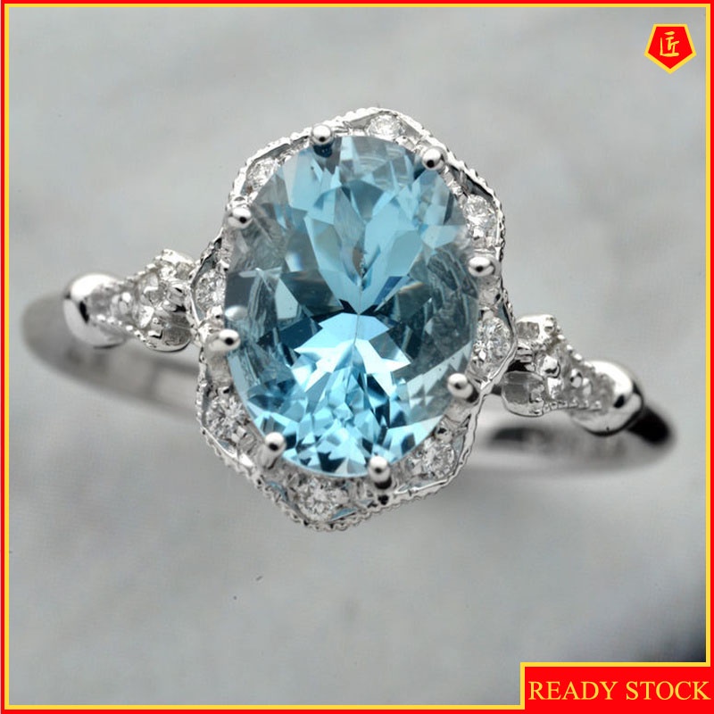 [Ready Stock]Fashion Elegant 925 Silver Topaz Diamond Gold Ring