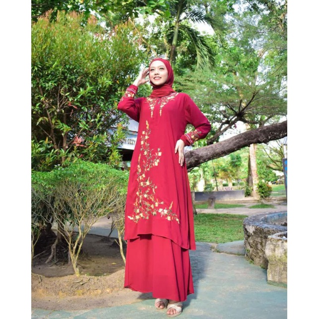 Koleksi Terbaru Gamis Melayu cerruty Premium Bordiran Rapi Padat Rapat Mewah Ukuran Standar Jumbo Baju Kurung Malaysia Set Dress Seragaman Keluarga Lebaran Longdress Fashion Wanita Ibu Remaja Muslimah Seragam Pesta Pernikahan Pengajian Arisan Raihanah-4