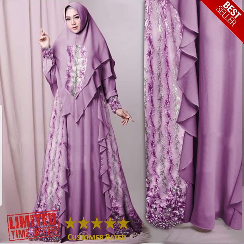 BEST gamis syari jumbo alyssa ungu baju muslim pesta mewah xxl aly Ta