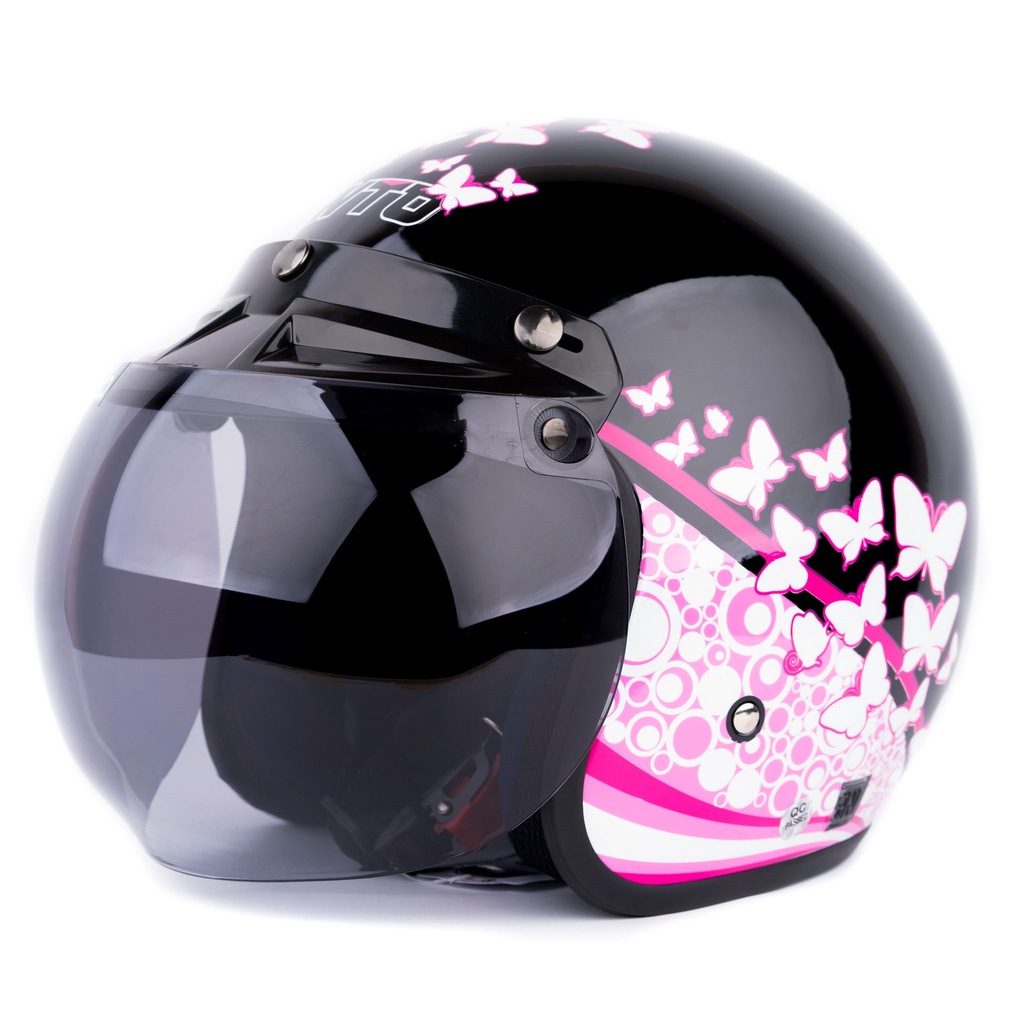 [Helm Dewasa] WTO Helm Retro - Butterfly - Hitam Pink