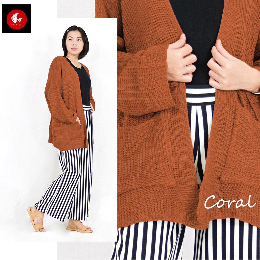 OKECHUKU Oversize Lavella Kardigan Wanita Outer Wanita Cardigan Rajut-Coral