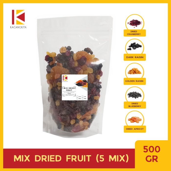 

Mix Dried Fruit 500gr - Dark Raisin, Golden Raisin, Dried Cranberry, Dried Apricot, Dried Blueberry