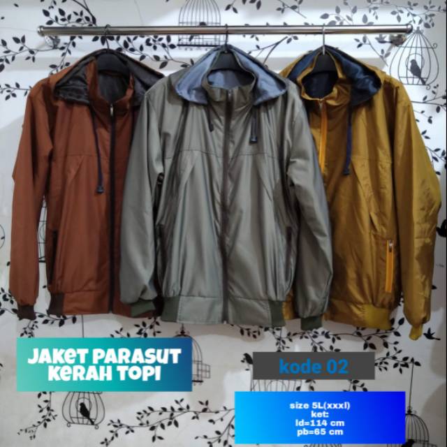 Jaket parasut kerah jumbo/5L(xxxl)/waterproof/kerah topi