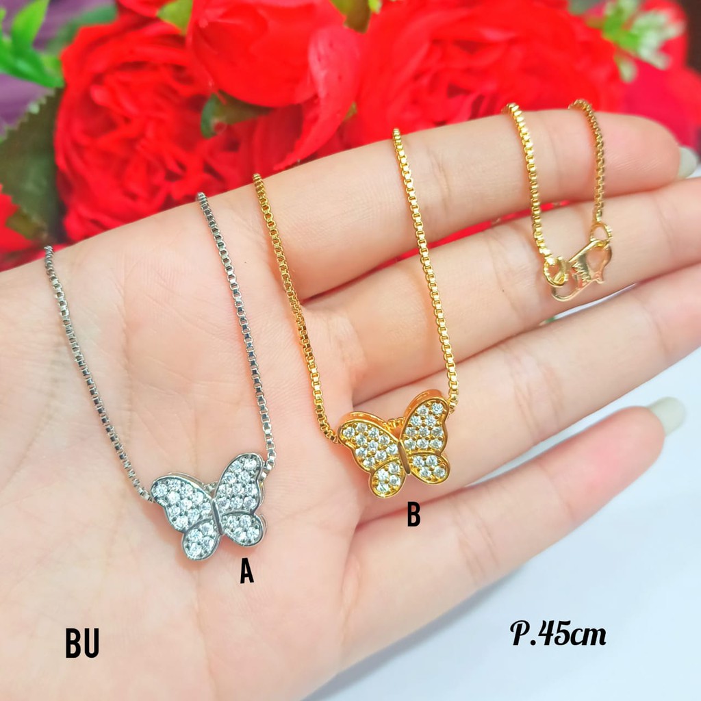 Kalung Dewasa motif kupu-kupu pertama zircon gold&amp;silver tidak karat COD