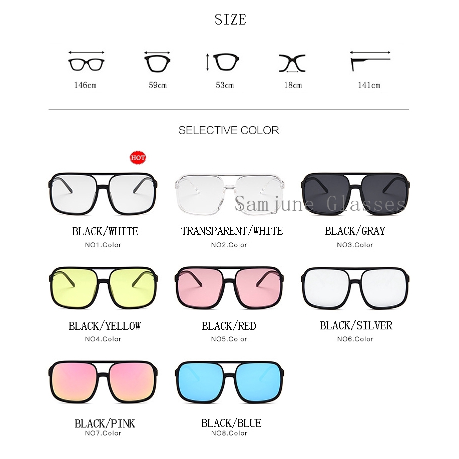 Kacamata Hitam Oversize Frame Kotak Gaya Vintage Retro Untuk Pria / Wanita