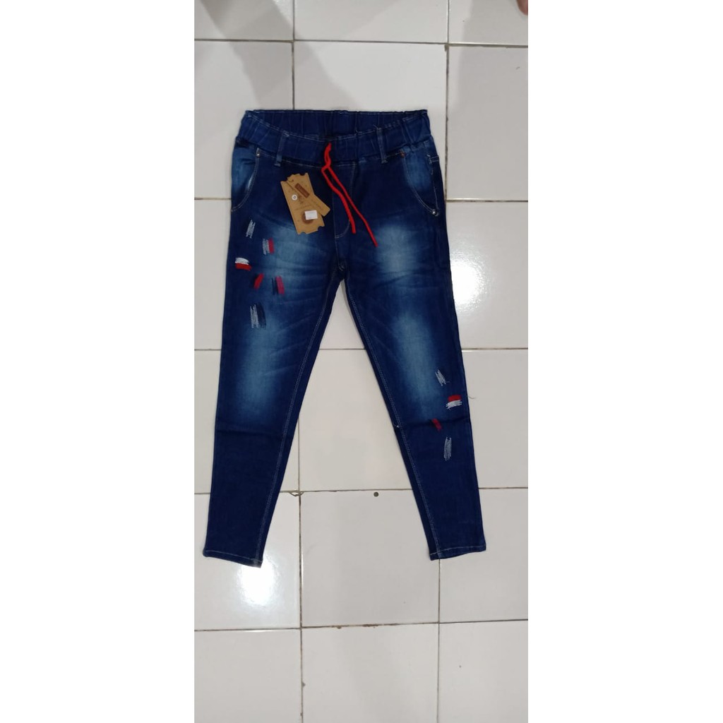 MC girl Celana Jeans Bordir Jumbo/ Celana Jeans Pinggang Karet Motif Bordir/ Celana Jeans Motif