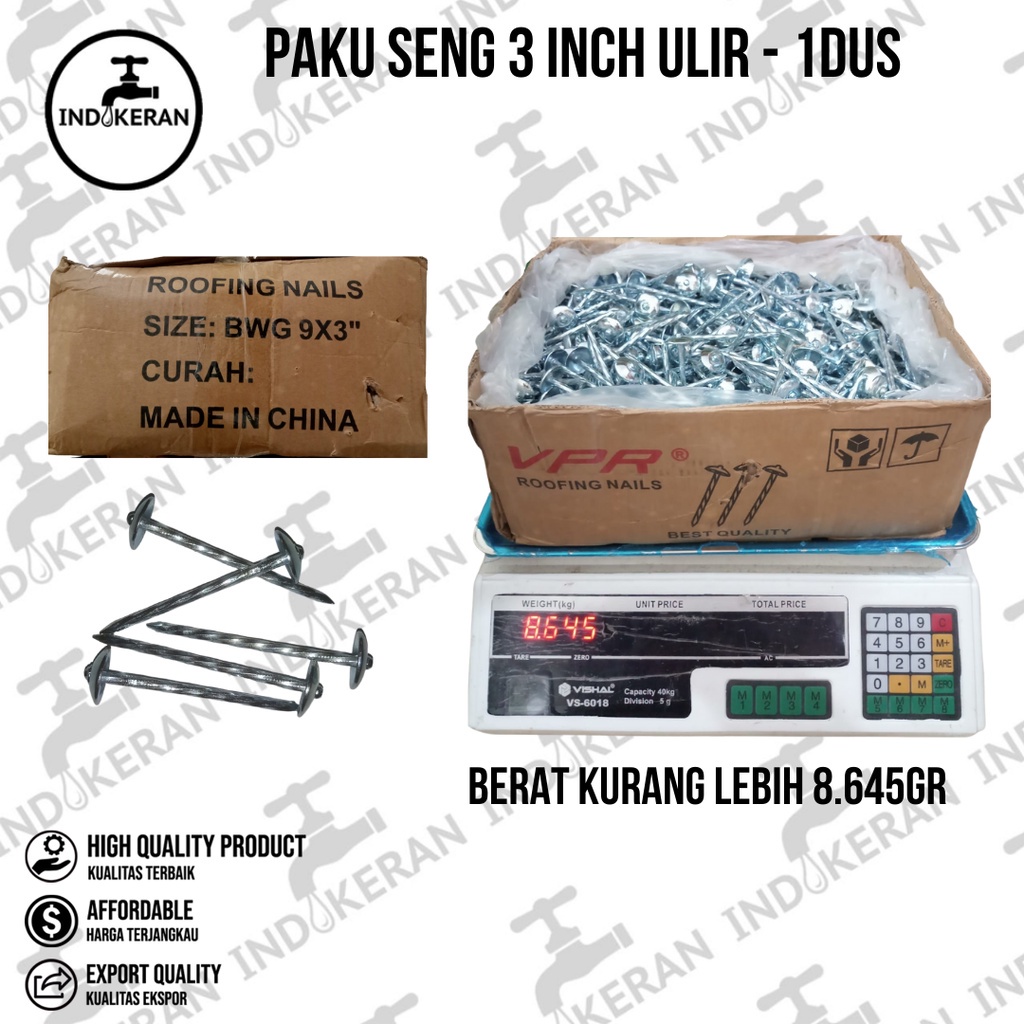 INDOKERAN - Paku Seng 3 Inch - 1 Dus