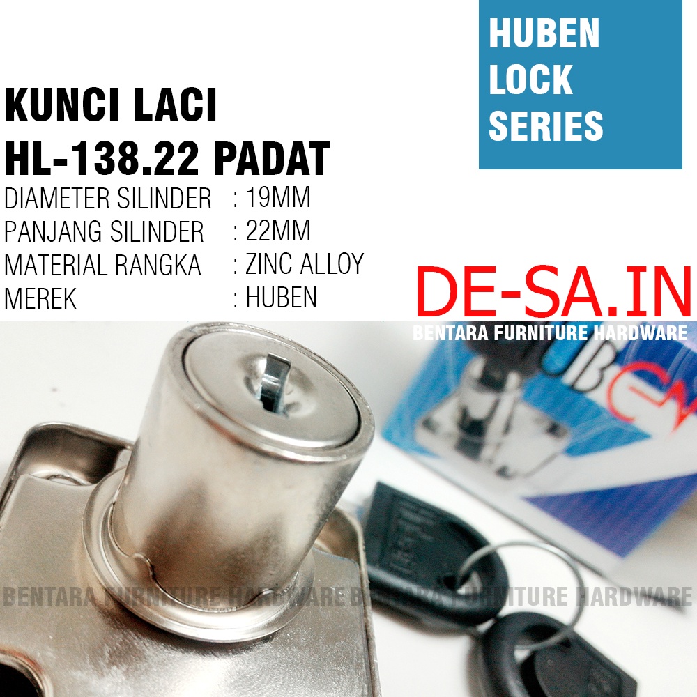 Huben HL-138 / 22 MM Kunci Laci Padat Huben Lock HL-138.22 Drawer Lock kEY (Huben Taco Topfit)