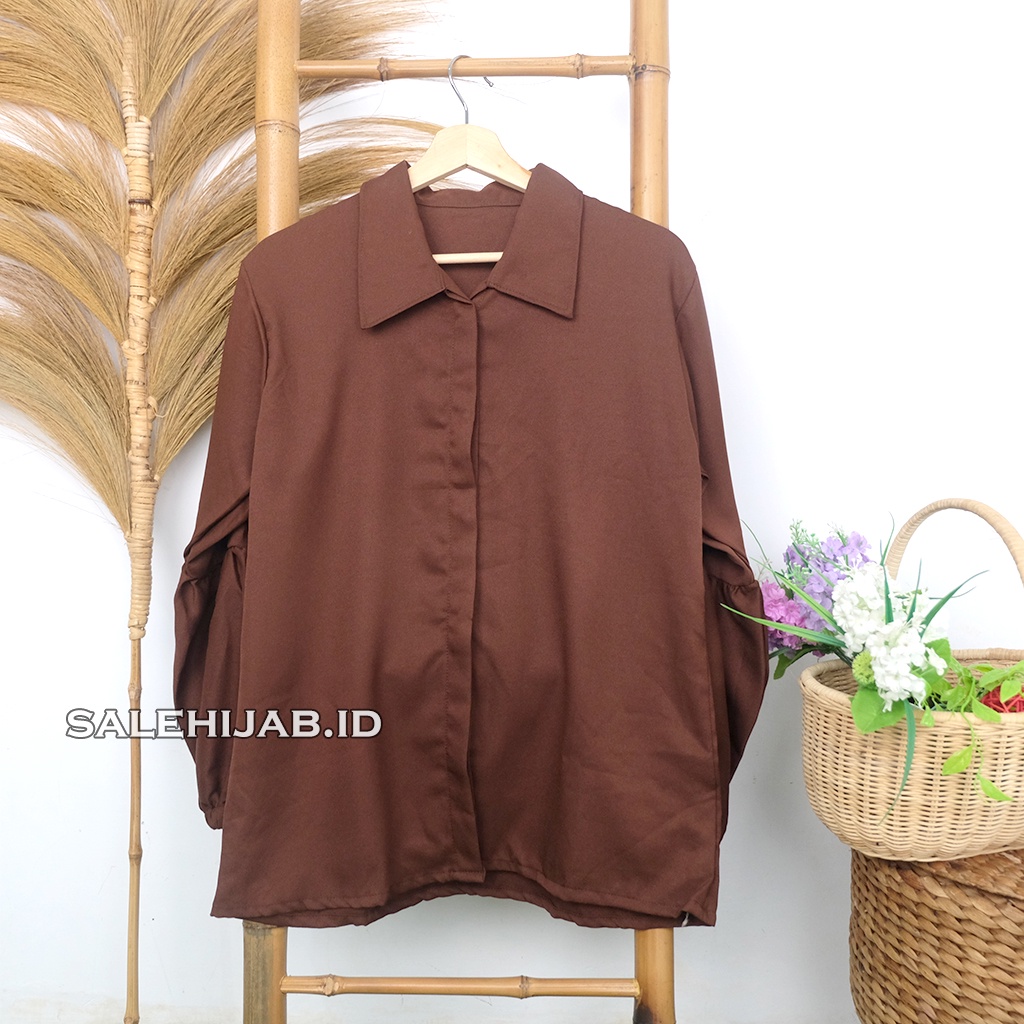 Baleri Blouse Balon / Luci Lucia Blouse Lengan Balon / Atasan Wanita Puffy Blouse Korean Style || BLUS CILA CILLA PUFFY LUNA-CILA COKLAT TUA