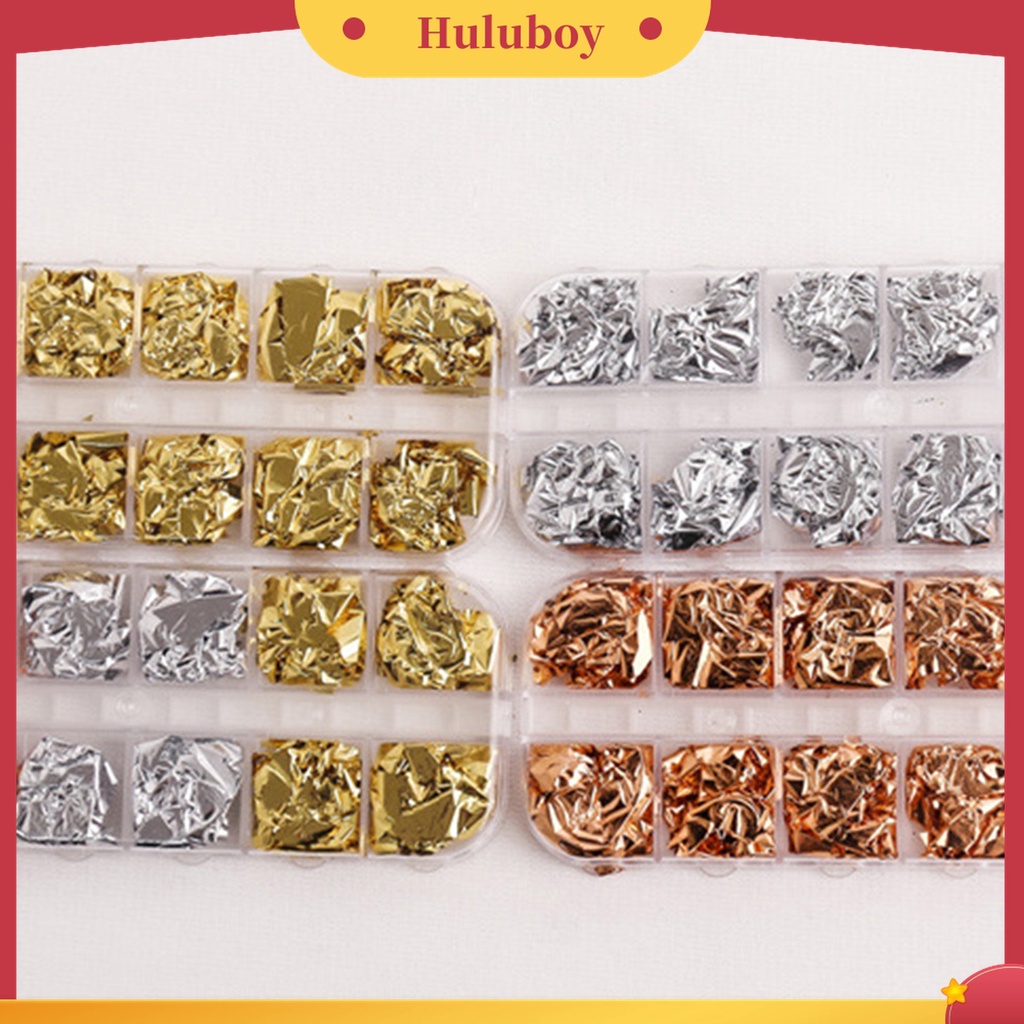 Huluboy Huluboy♡ 12 Grids / Box Kertas Foil Warna Emas Multifungsi Untuk Nail Art