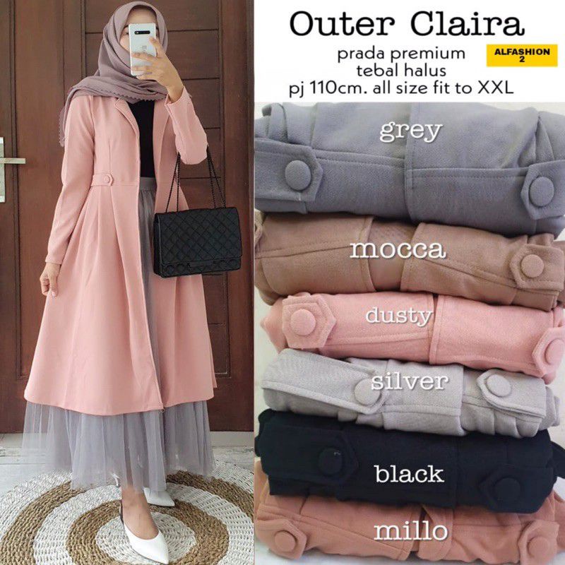 Cardigan Terbaru Wanita Muslimah Kekinian Best Seller Bisa COD Bahan Prada Premium Outer Claira BY ALfashion Hijab Fashion Solo-3