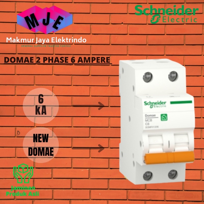 MCB 2 PHASE 6 AMPERE 10 AMPERE 16 AMPERE 20 AMPERE 6kA DOMAE BARU SCHNEIDER ORIGINAL SNI 100% TERLAR