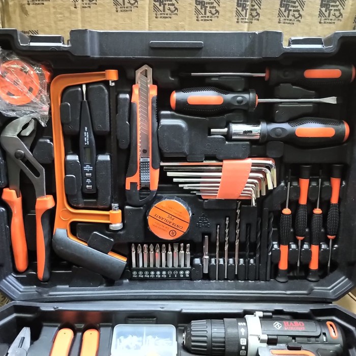 Paket Toolkit Toolbox Mesin Bor Baterai Bor Cordless 112pc