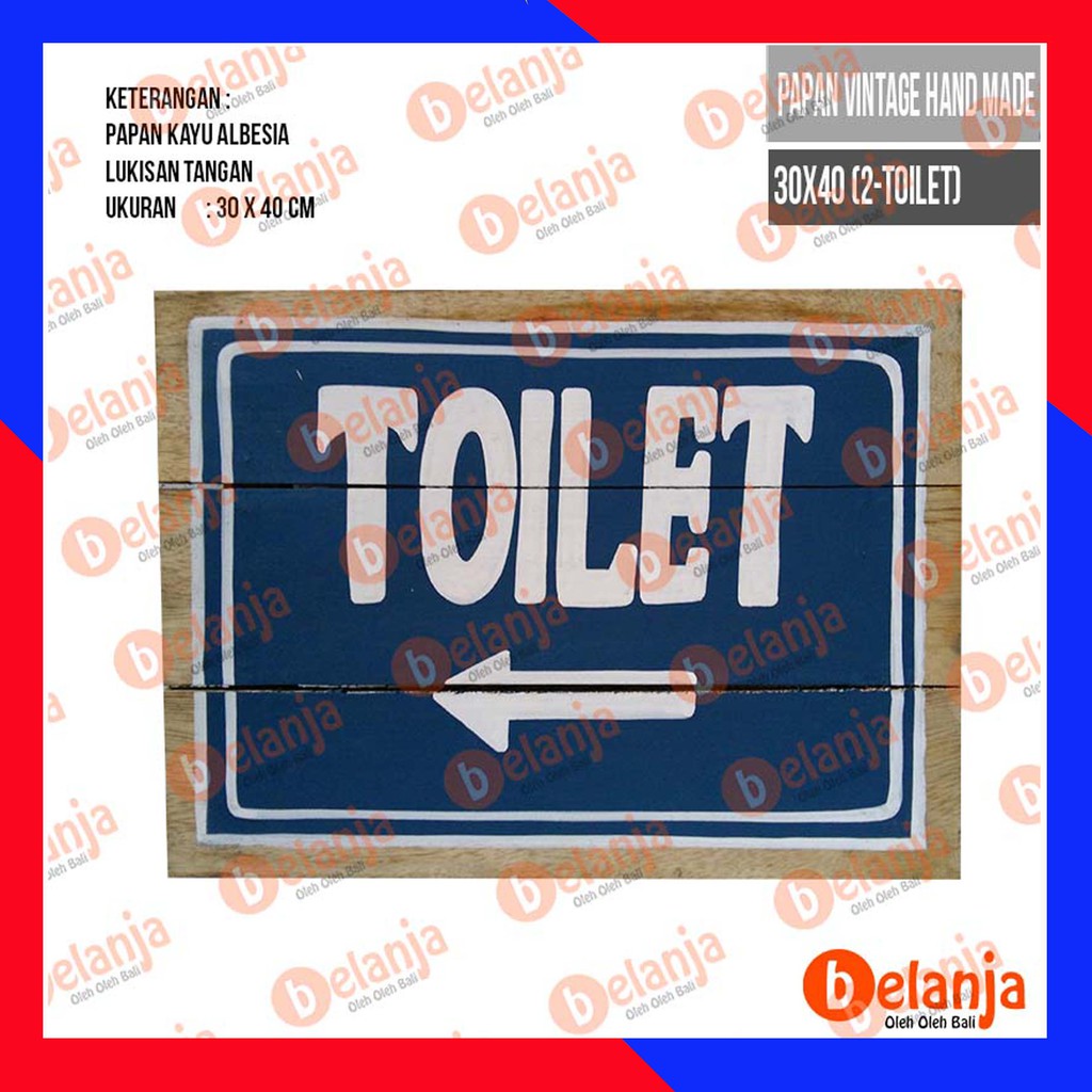 Papan Vintage Hand Made 40x30 (2-Toilet) Oleh oleh Khas Bali