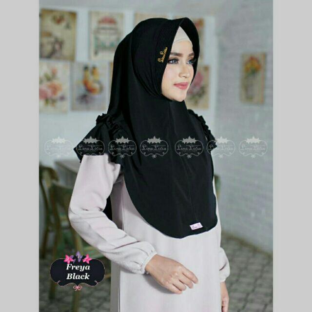 jilbab hijab Linalivia FREYA kerudung krudung bergo instan non Arrafi Zoya Hijabwanitacantik murah terbaru 2021 cod jakarta tangerang bekasi karawang bandung sukabumi cimahi subang semarang tegal kendal jepara brebes blora grobogan lampung kalimantan-Black