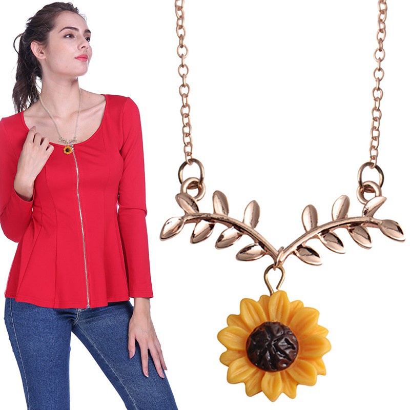 Pendant Pearl Sunflower Necklace Charm Simple Elegant Collarbone Chain Jewelry