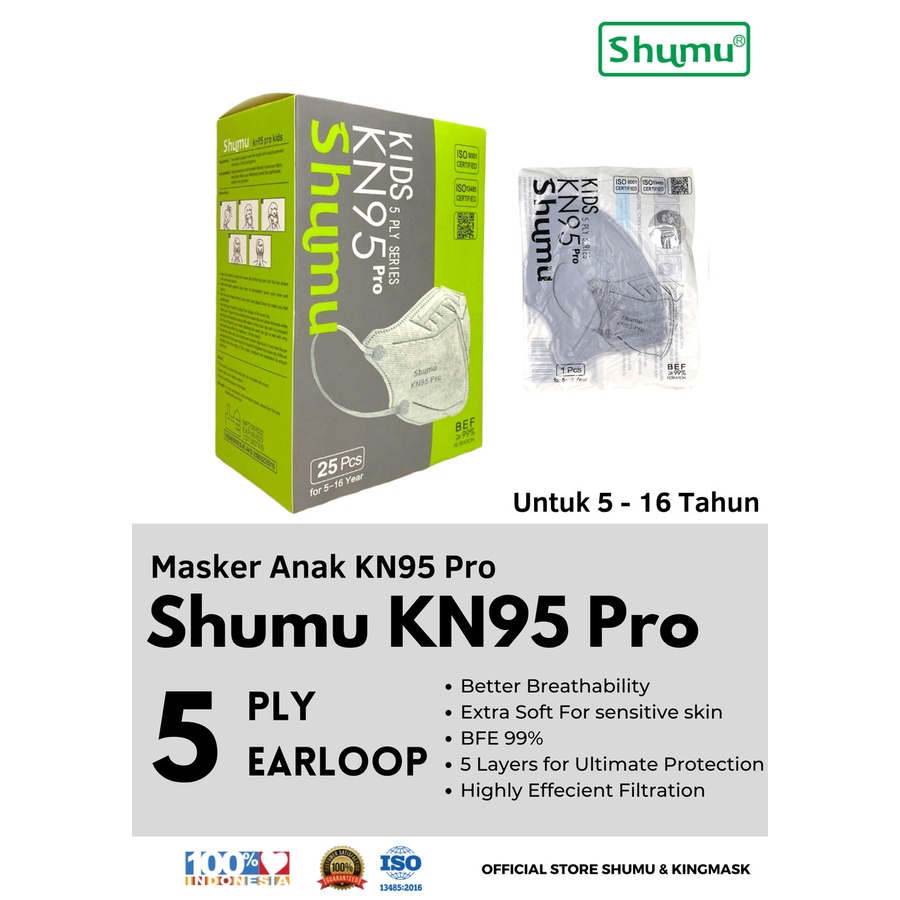 Shumu KN95 PRO KIDS 5Ply Anak Individual Pack - Ecer