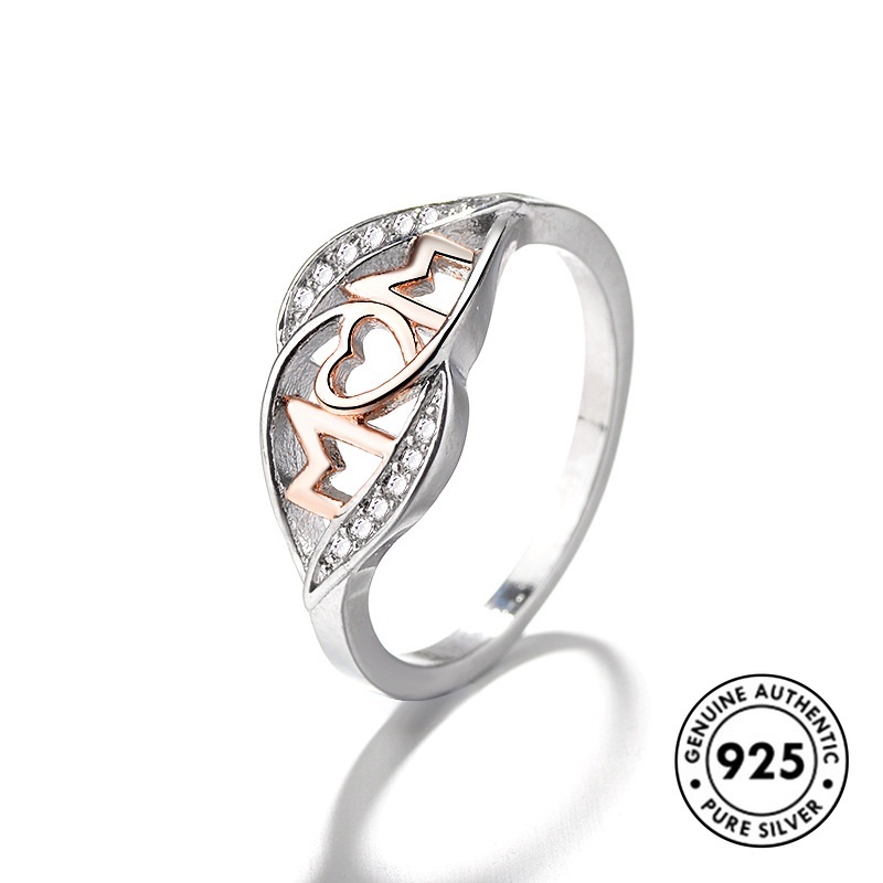 Cincin Berlian Bahan S925 Silver Warna Rose Gold Untuk Ibu Dan Anak