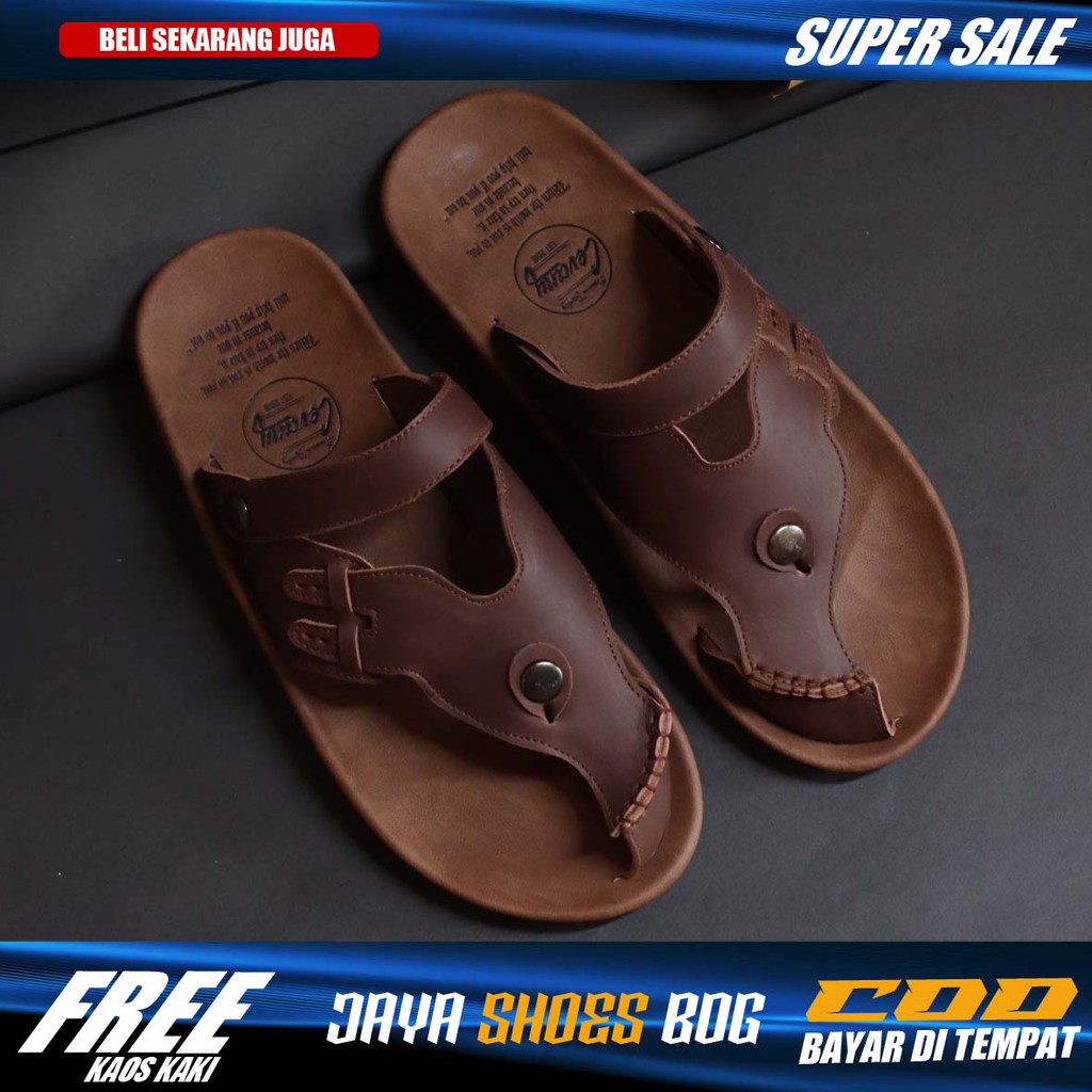 WELI|Sandal Kulit Pria Casual Original Black Brown Original Cvny Santai Kasual Sendal pria murah