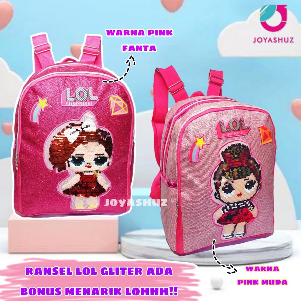 Tas LOL Gliter Usap Anak Perempuan Berbonus - Ransel Lol Usap Anak - Tas Anak TK - Tas Sekolah Anak Perempuan Lol Gliter Usap Gratis Botol Dan Misting - Tas Anak Karakter Lucu - Joyashuz