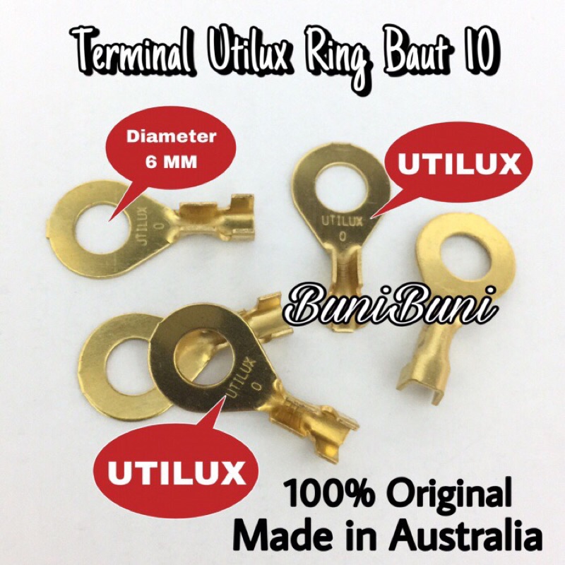 Terminal Skun UTILUX Ring Ukuran Baut 10 M6 / Diameter 6 MM H1863 Original (Isi 150 Pcs)