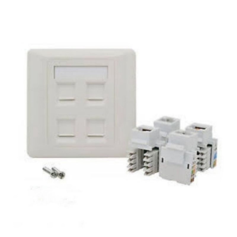 Face plate Wallplate 4 port Rj45 Cat5e +modular Rj45+OutBow Box