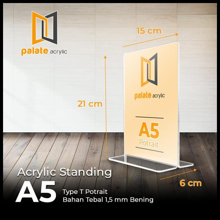 

AKRILIK DISPLAY A5 T PORTRAIT / TEMPAT BROSUR/ TENT CARD ACRYLIC 1.5MM