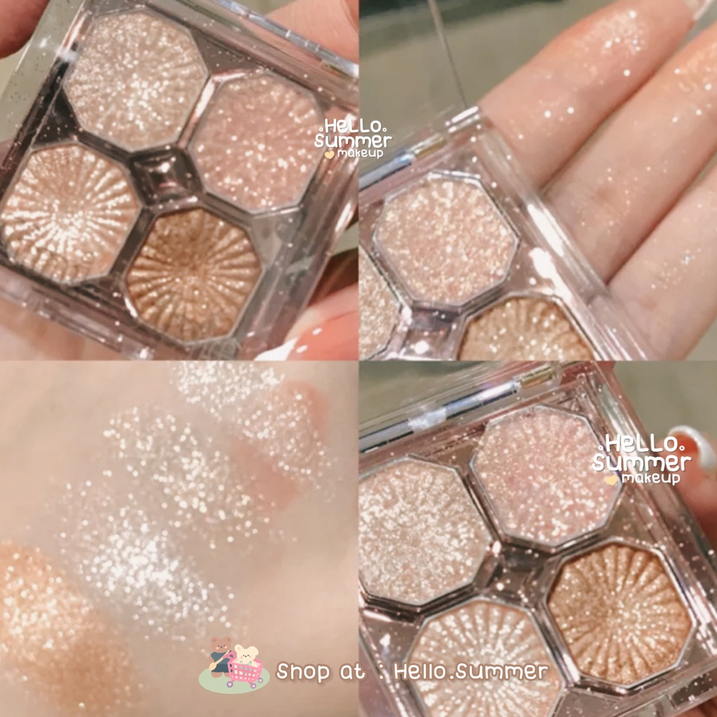 𝐄𝐘𝐄𝐒𝐇𝐀𝐃𝐎𝐖 - [FREE BRUSH] Mini Objet Eyeshadow Palette 4 Color Matte Shimmery Glitter Easy to Blend Pigmented 4gr