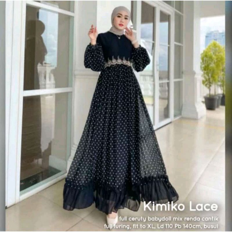 AB Kimiko lace / gamis renda / gamis jumbo xl-xxl ld110 / gamis pesta / gamis ceruty motif polka kom