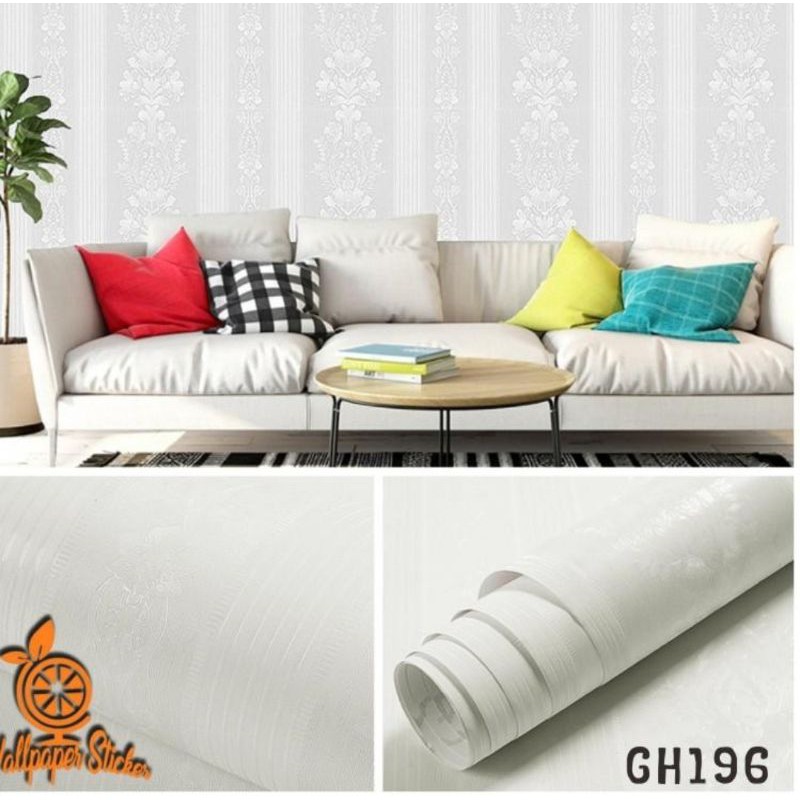 Wallpaper Stiker Dinding Ukuran 8 Meter GH196 Motif Embos Salur Putih Termurah