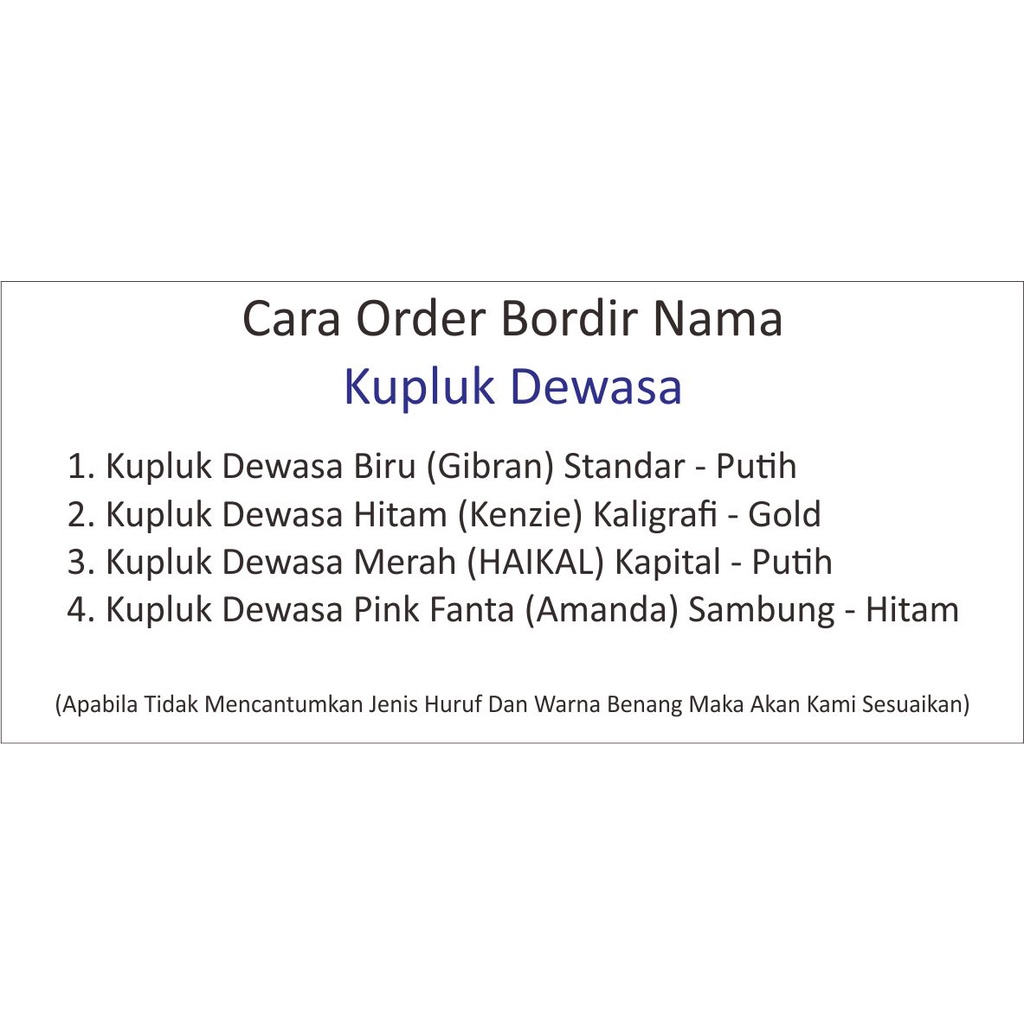 Kupluk Dewasa Gratis Bordir Nama Suka-Suka