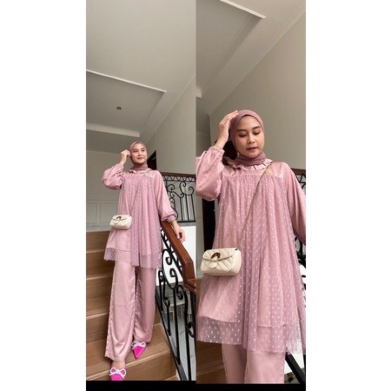 Setelan tunik brokat / Quenna dress / Dress pesta / Dress tile / Maxi dress / Pakaian wanita / Dress