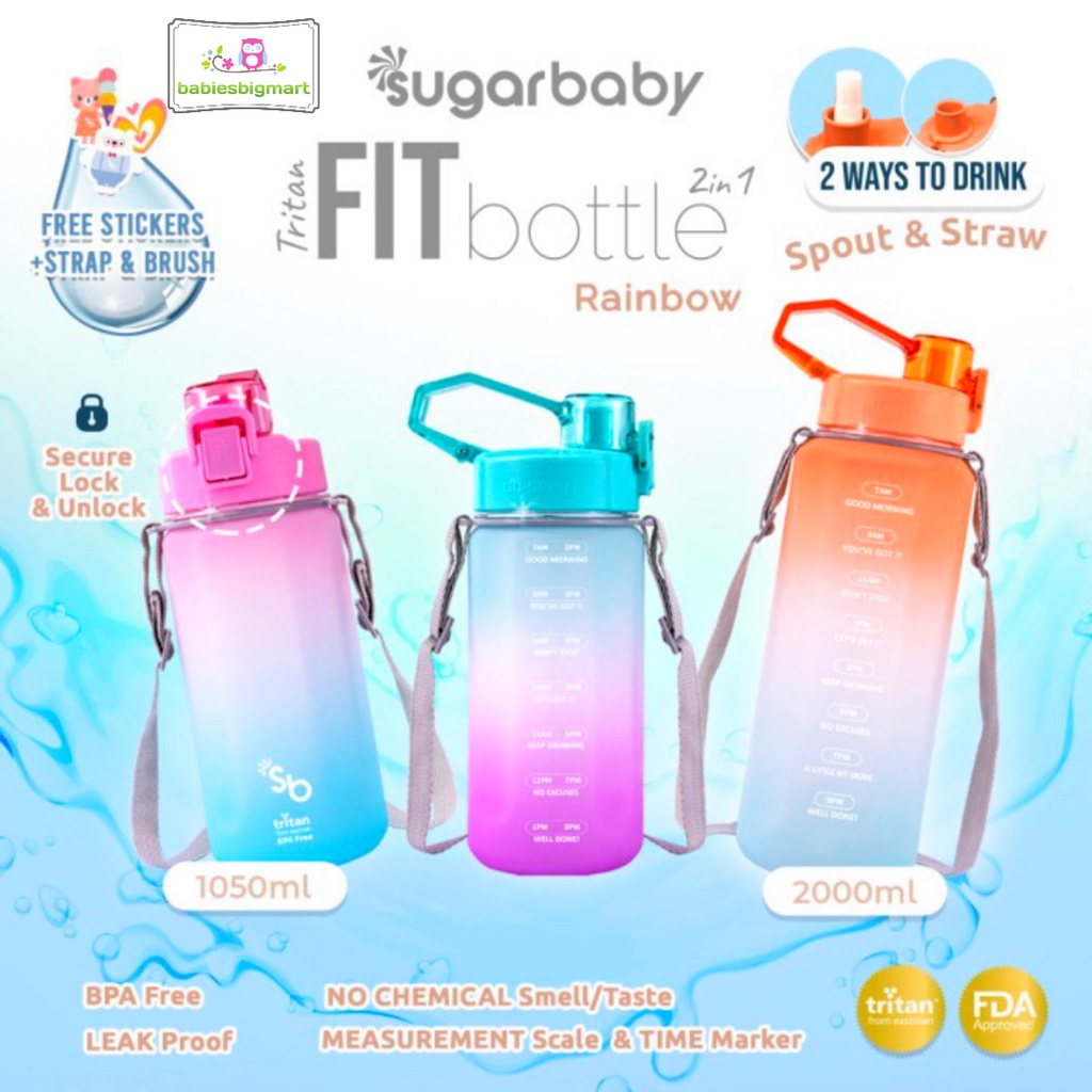 Sugarbaby Tritan Fit Bottle 2in1 Rainbow Botol Minum 1050ML NTFBR1050