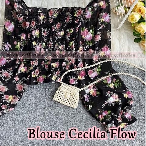 ➥ KALANTHA FASHION Blouse Serut Karet Sabrina Lengan Panjang Motif Bunga Bahan Sifon Casual ➪