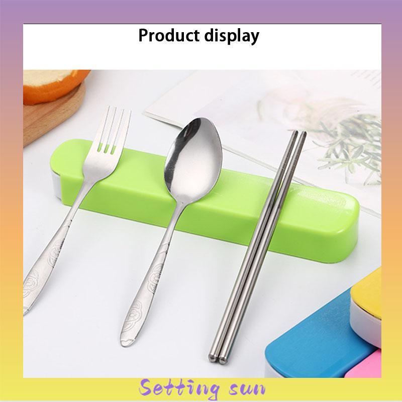 4PCS/ set Alat Makan Travel Korea Sumpit Portable Sendok Garpu Sumpit Stainless Steel 410 Include Kotak TN