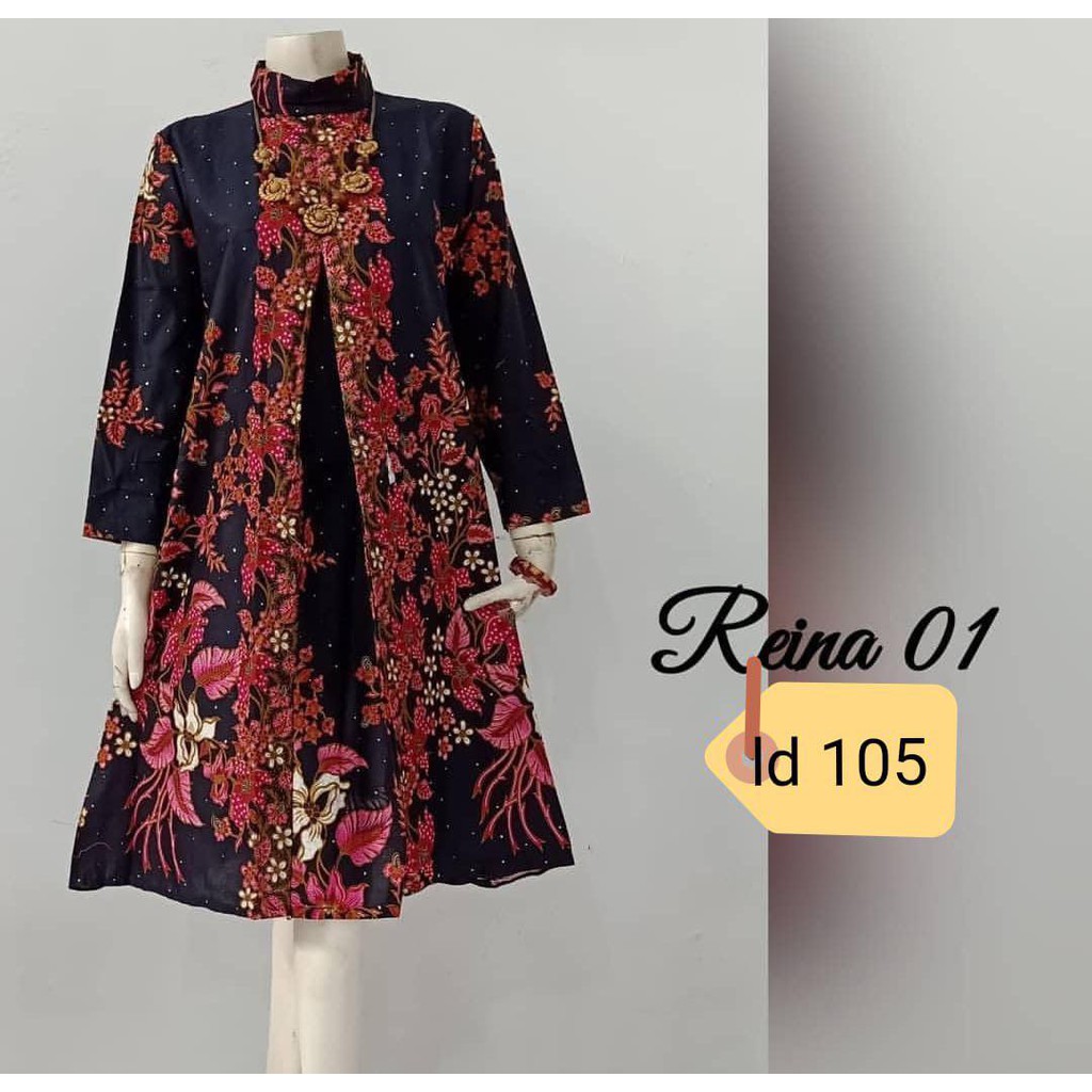 Tunik Batik Reina  Motiv Bunga Bahan Katun Primisima Unggul Jaya Ukuran All Size Ld 105 Cm