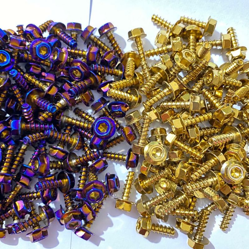 Hagra 1 PCS Baut Body Probolt Thailand Model 2 Sekrup CNC Stainles Universal Drat Honda &amp; Yamaha Motor,Beat,Mio,Fino,Nmax,Pcx,Jupiter,Tiger,Cb,CBR150,Satrai,Fu,Vario,ADV,Aerox,Lexy,Xeon,twotone,2tone,chrome,crome,crom,gold,two tone