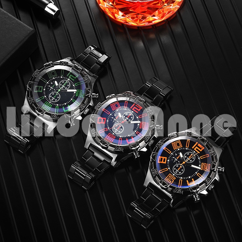 Jam Tangan Pria Strap Stainless Steel Warna Hitam Quartz Analog Dial Bulat Fashion Korean Import